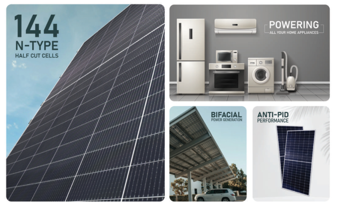 HYPERSOL 144 N-Type half-cut cells, powering home appliances, bifacial power generation, anti-PID performance