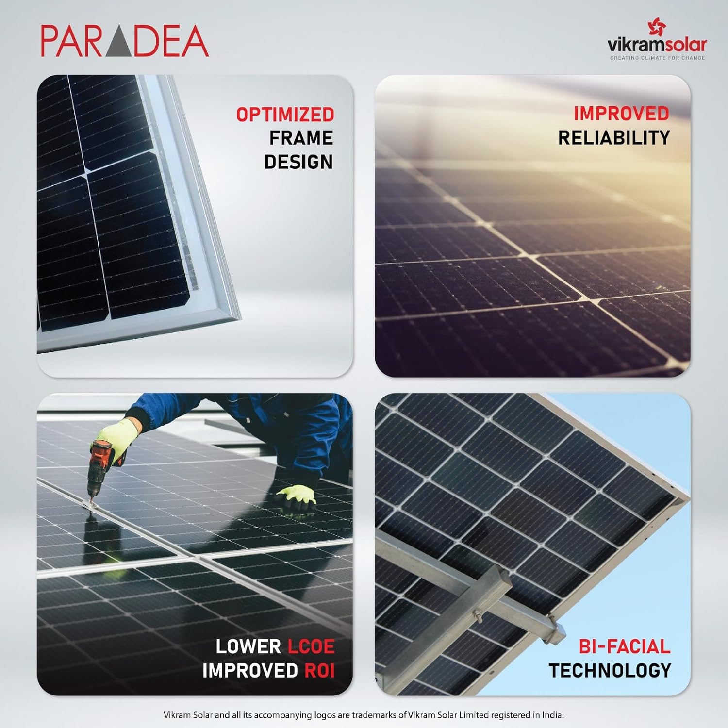 Vikram Solar PARADEA features: frame design, reliability, bifacial technology